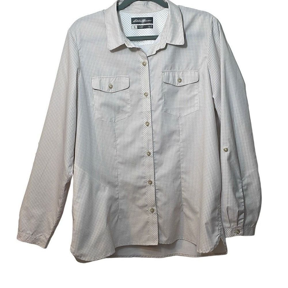 Eddie Bauer Travex shirt pockets, vents, neutral print, long tab sleeve XL